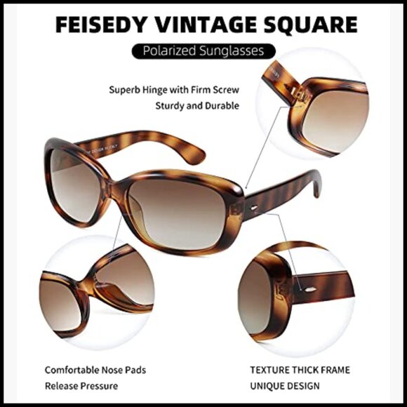 Vintage Square Polarized Sunglasses, Thick Wrap Around Frame, UV400 Protection